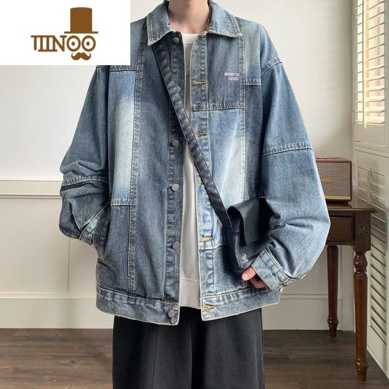 YANXU小众设计感撞色水洗做旧牛仔外套潮牌美式hiphop宽松情侣夹克图片