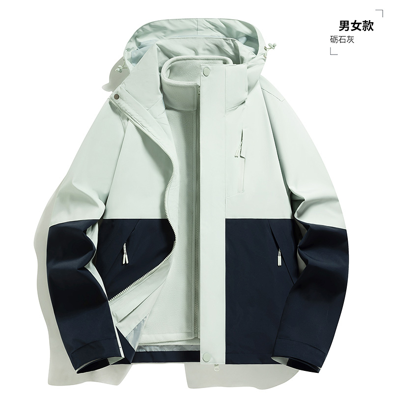 渔人船长冬季户外情侣款冲锋衣男女可拆卸防风保暖三合一两件套高清大图