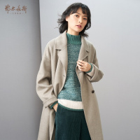 鄂尔多斯1980 通勤简约中长款女士羊绒大衣百搭双排扣毛呢外套