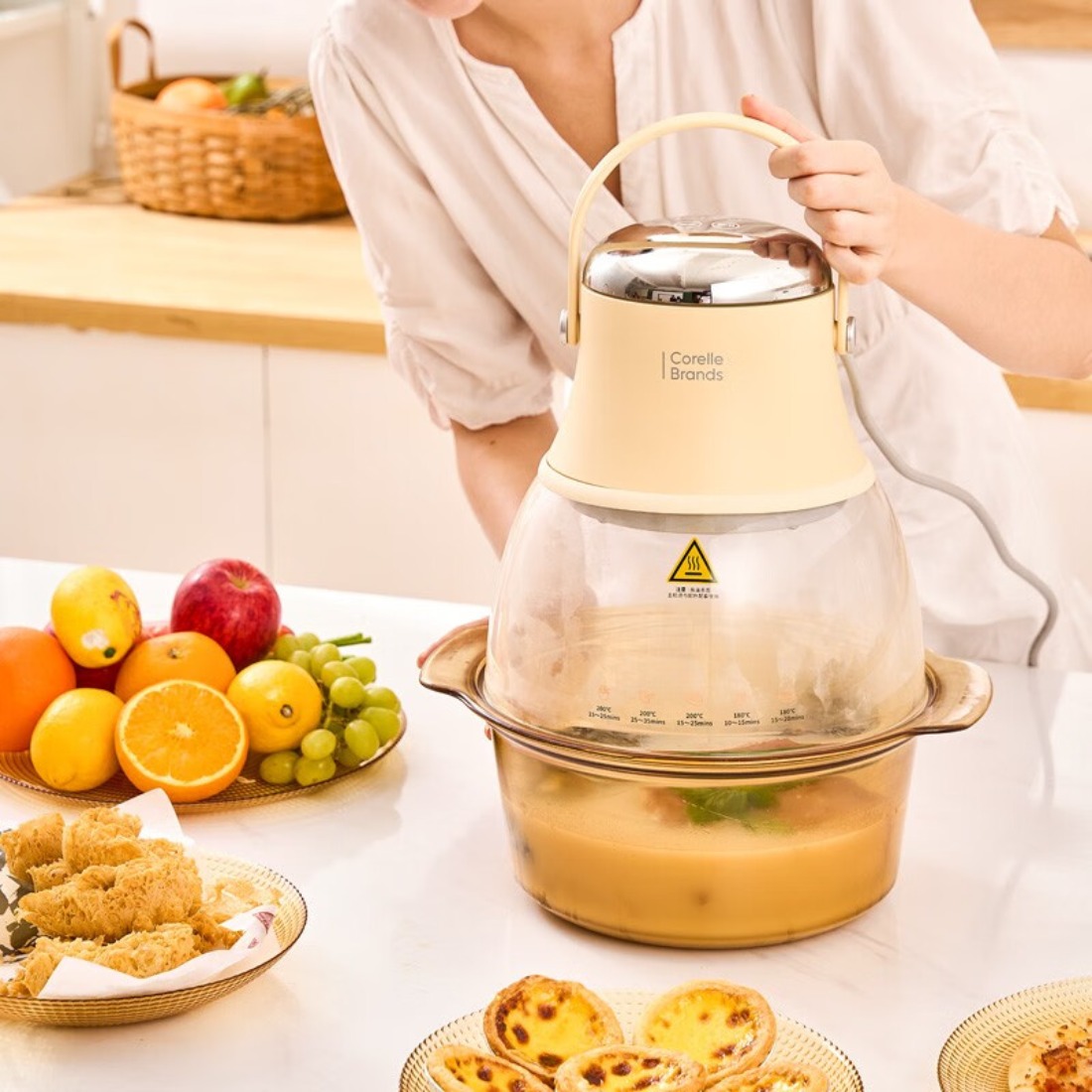 World Kitchen康宁空气炸锅 4L大容量 小灯泡新款家用玻璃可视化多功能电炸锅 蒸汽嫩烤 不沾易清洗 [二代]高清大图