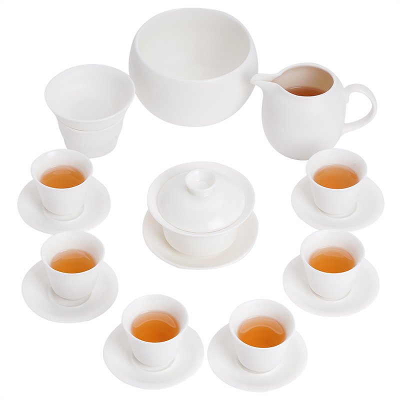 苏氏陶瓷(SUSHI CERAMICS)素烧羊脂玉功夫茶具套装三才盖碗带茶杯洗杯垫德化白瓷大套礼盒装