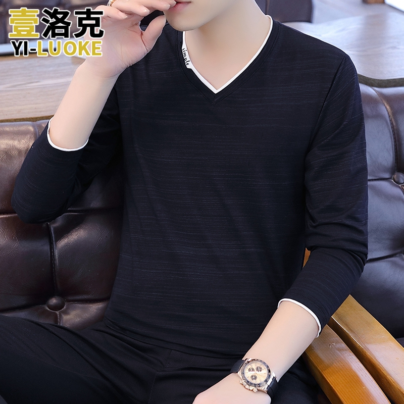 suntek棉长袖t恤男士打底衫v领内搭秋衣服秋季薄款内衣体桖冬上衣秋装