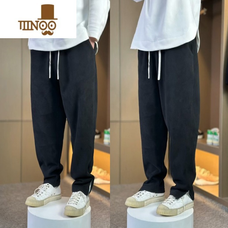 YANXU2023年秋季休闲裤子男ins高街侧开叉直筒裤潮流宽松脚裤季流裤高高清大图
