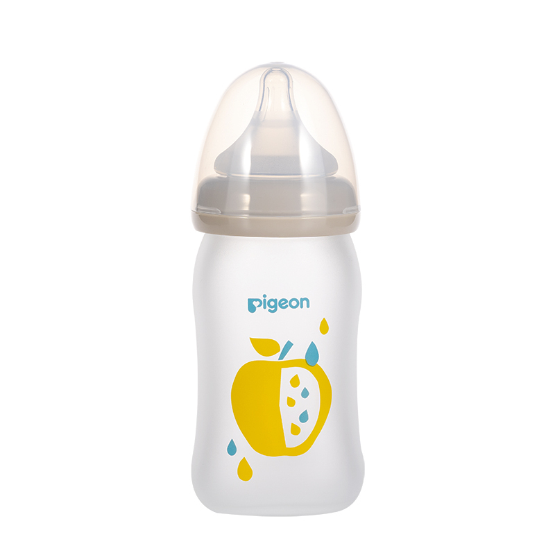 贝亲自然实感宽口径硅橡胶护层彩绘奶瓶160ml(苹果)-00549