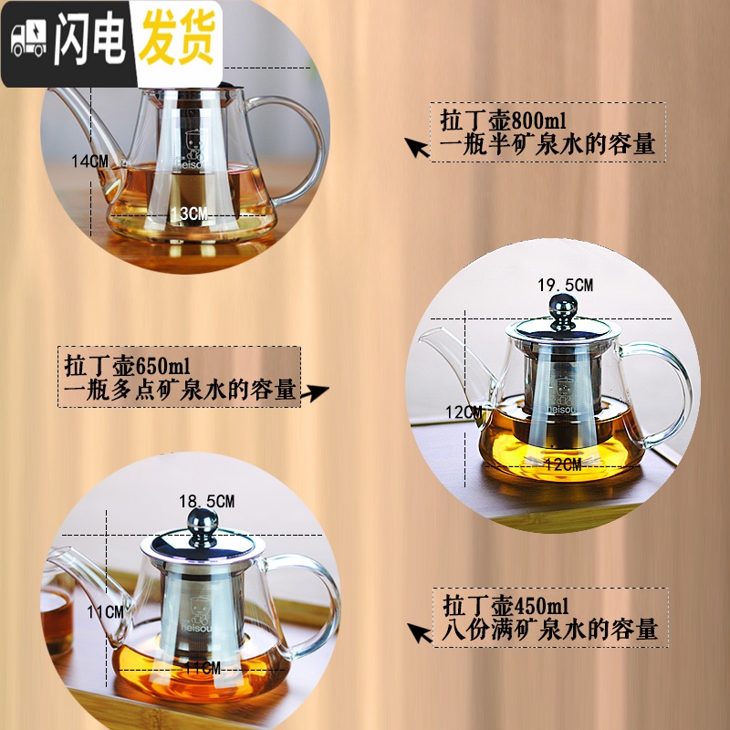 三维工匠大容量透明玻璃茶壶泡茶可高温不锈钢过滤玻璃功夫茶具套装 650(KC360)+2只KC39茶杯高清大图