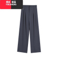 YIBUSHENG黑色西装裤休闲裤女季小众高腰宽松阔腿裤直筒裤垂感拖地长裤众 XL 灰色