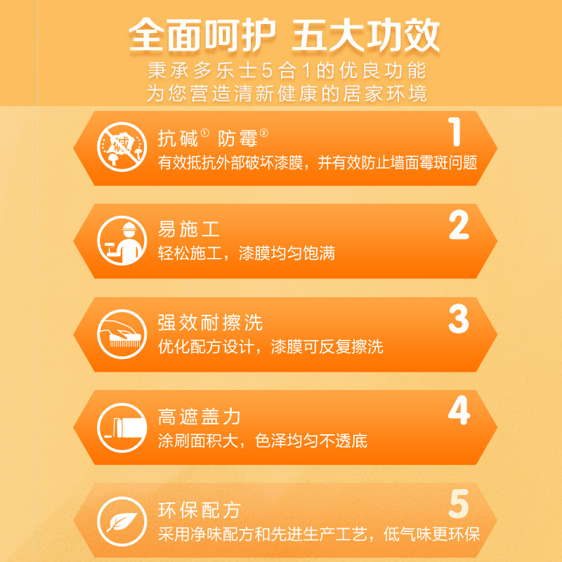 多乐士(Dulux)金装五合一净味内墙乳胶漆 油漆涂料 环保墙面漆 A8188+A749套装 15L