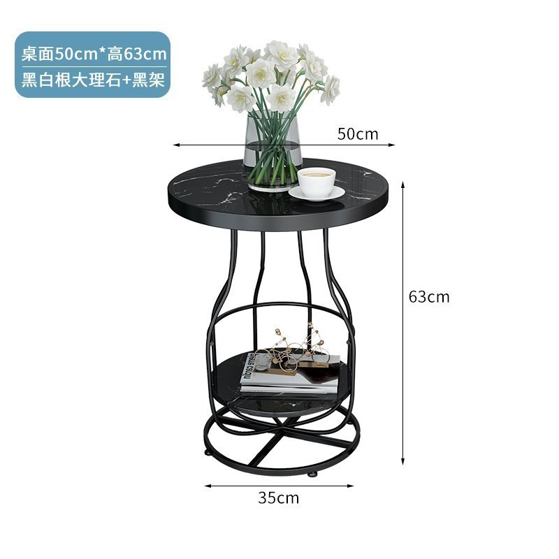森美人北欧轻奢大理石边几现代简约客厅沙发角几圆桌子意式铁艺小茶几 黑根白大理石+哑光黑色
