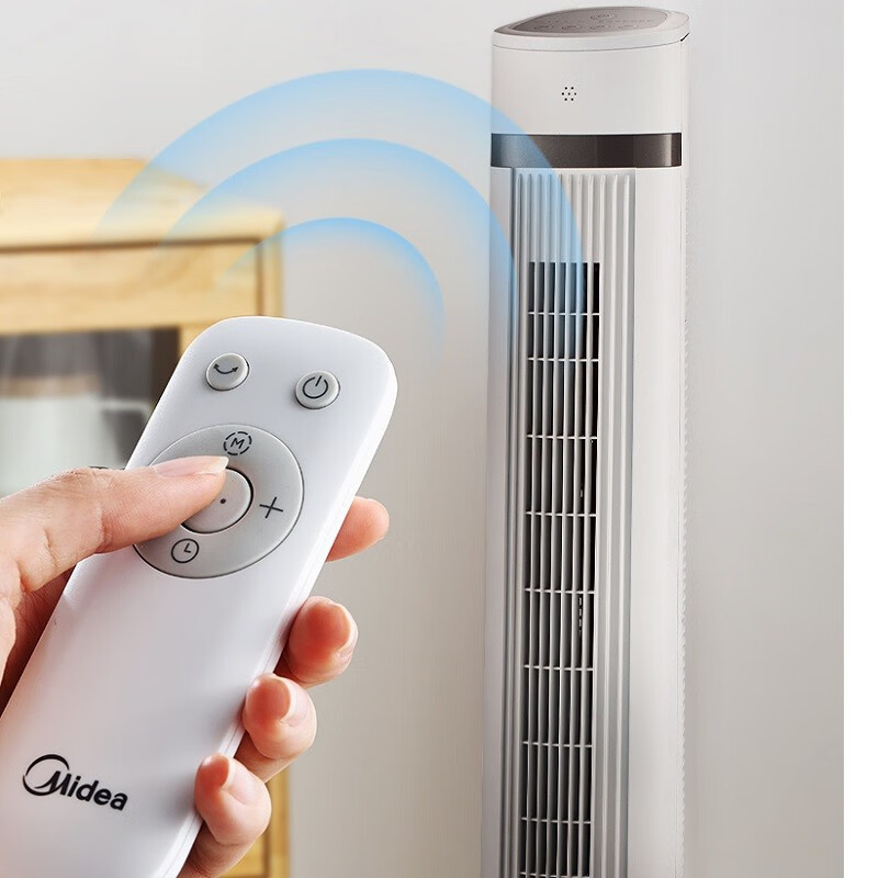 美的(Midea)塔扇大厦扇柱形不占空间立体柔风遥控家用摇头定时自然风节能ZAE09MA电风扇落地无叶预约 白色高清大图