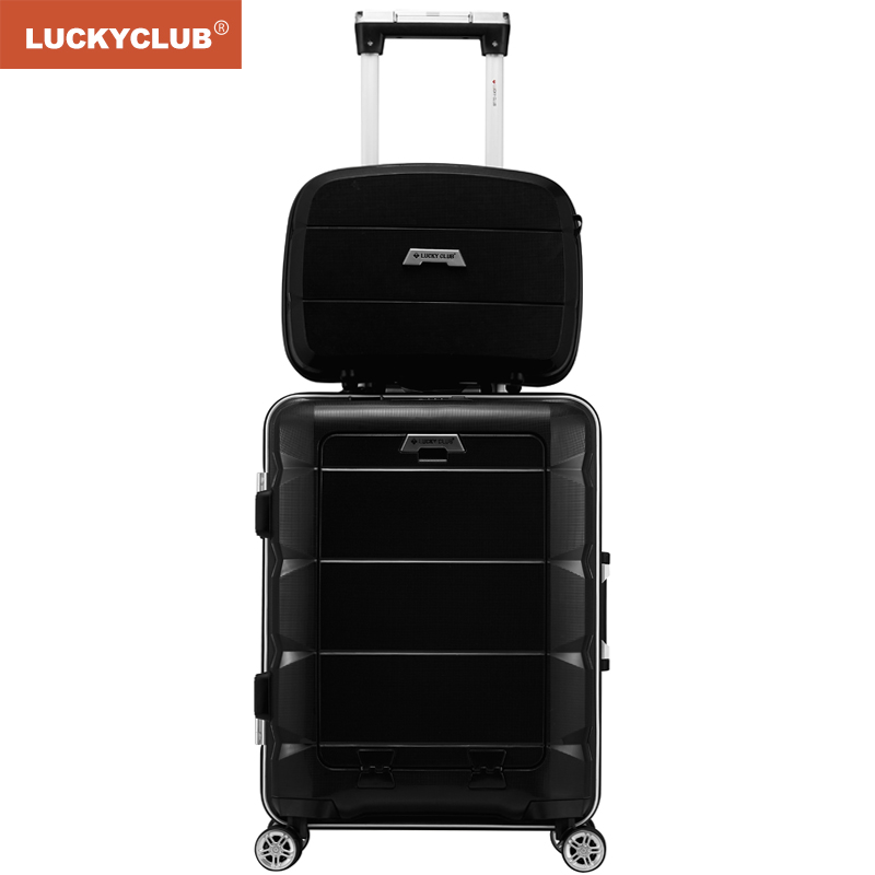 LUCKY CLUB 行李箱男女拉杆箱万向轮短途出差旅行商务密码多功能电脑高颜值登机箱子 铝框主仓至酷黑20英寸子母箱高清大图