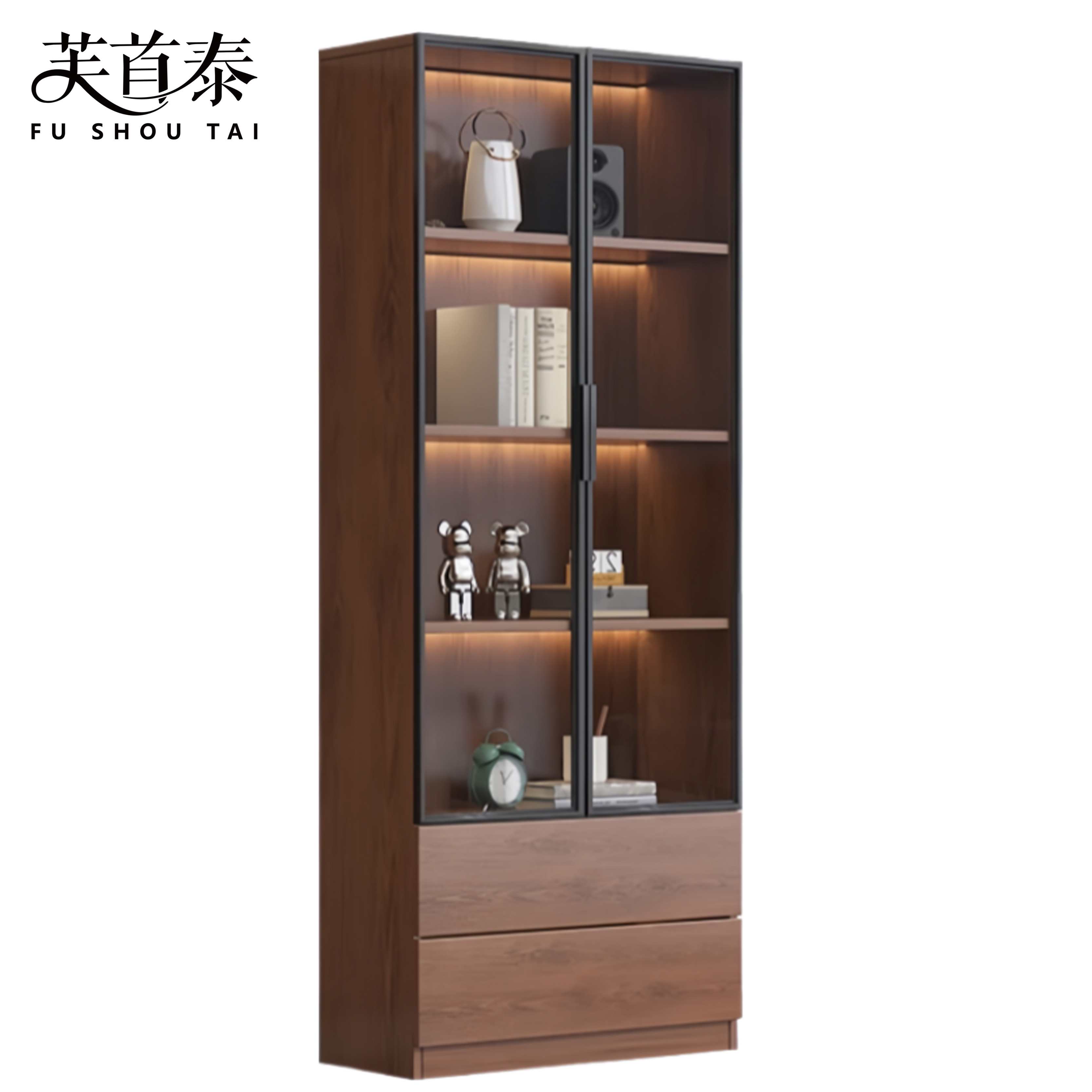 芙首泰玻璃门书柜双门双抽600*320*2000mm个