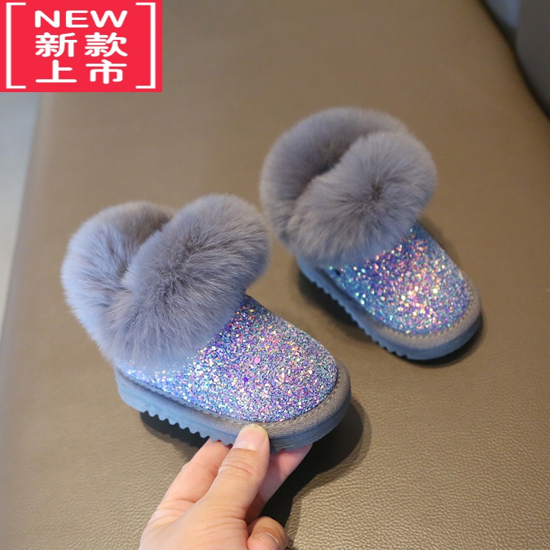 可莉允儿童雪地靴女宝宝冬季加绒短靴女童保暖棉鞋小童冬鞋婴儿学步鞋子