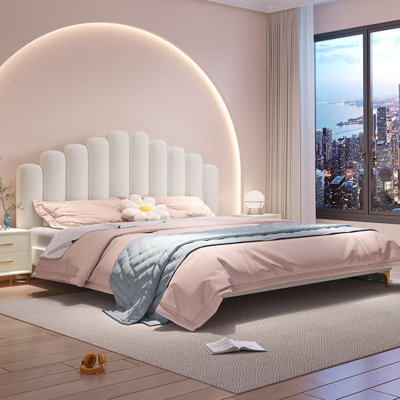 兰秀家居 床 双人床现代简约布艺床北欧科技绒少女奶油风手指床