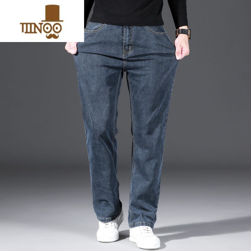 YANXU款高端牛仔裤男薄款宽松直筒阔腿大码弹力中年休闲长款闲直男高清大图