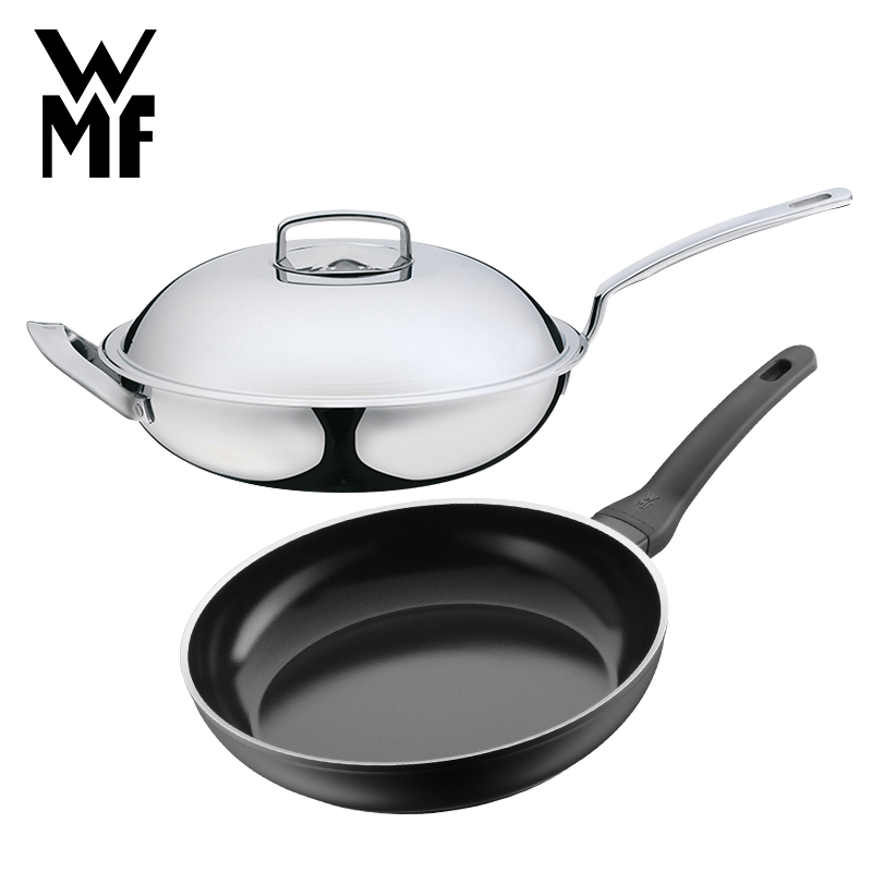 福腾宝(WMF) 爱家必备2件套 德国不锈钢炒锅32cm炒菜锅不粘煎锅平底锅煎牛排套锅煤气灶电磁炉通用厨房锅具组合