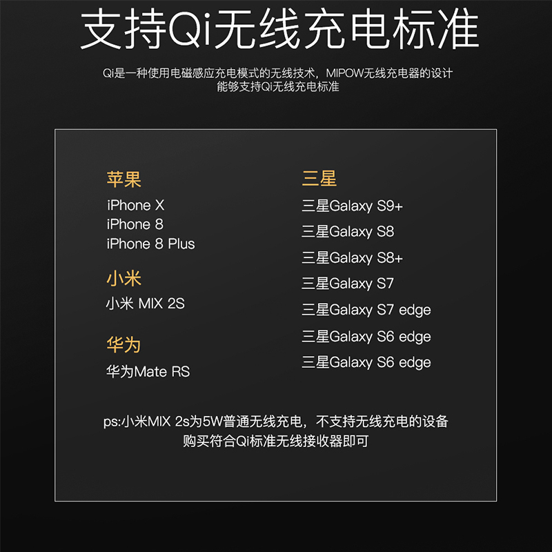 TGVI’S 苹果iPhone 8P/X无线充三星10W手机桌面快速充电器 黑色