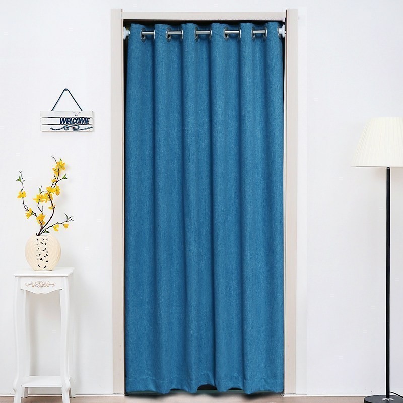 美帮汇帘隔断帘免打孔布艺装饰家用春夏秋冬季卧室布帘加厚空调挡风 蓝色 1.2宽*1.8米高送0.7-1.2杆（适合0.7-0.9米