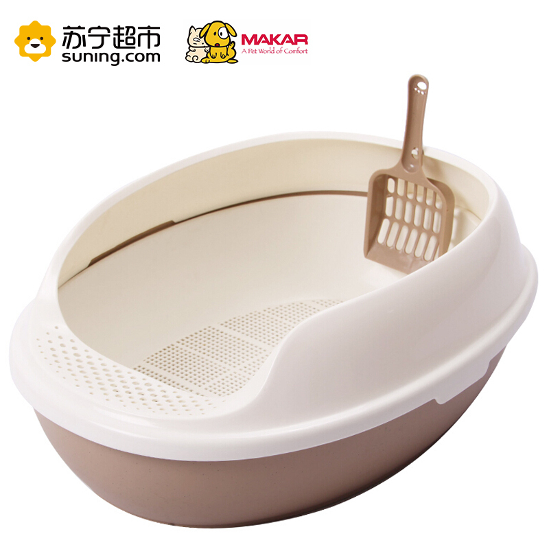 美卡(makar)膨润土型猫砂盆半封闭式三层猫厕所防外溅大猫幼猫适用 茶色