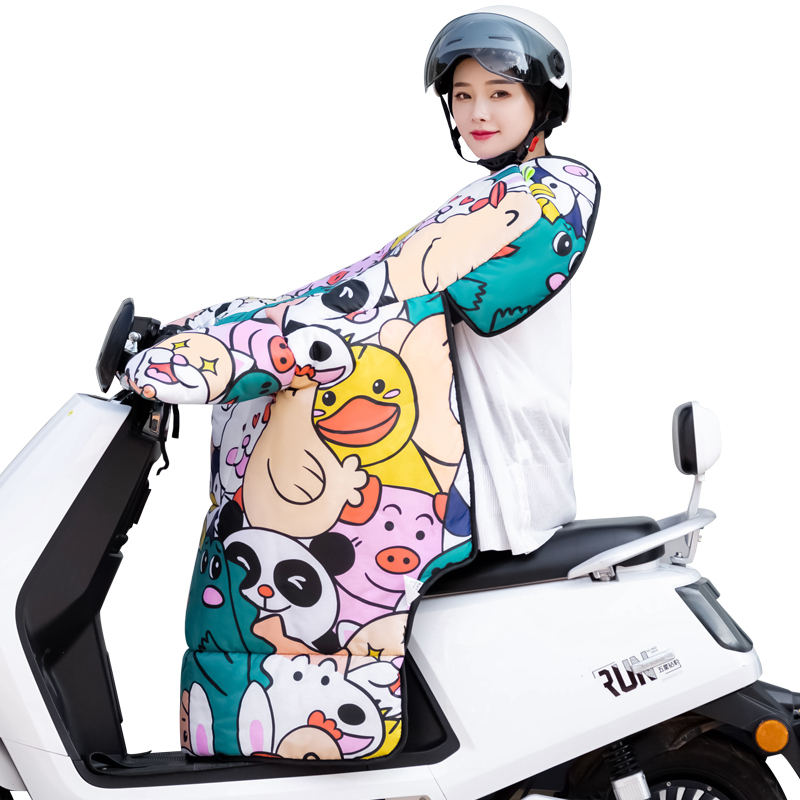 挡风被冬季 加绒加厚挡风被卡通护肩款电瓶车挡风罩 电动车挡风被护肩款印花黑色羽毛zy高清大图