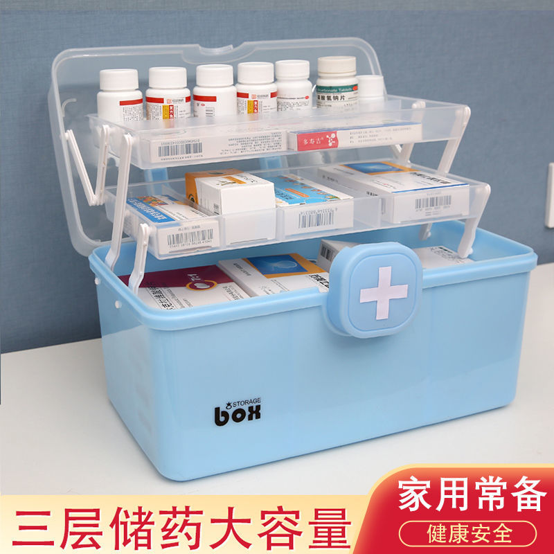 家用医药箱多层便携大容量应急常备药箱捷洁家庭装药品收纳盒高清大图