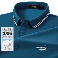 鳄鱼恤CROCODILE 男士夏季条纹商务透气短袖POLO衫 XXXL 孔雀蓝