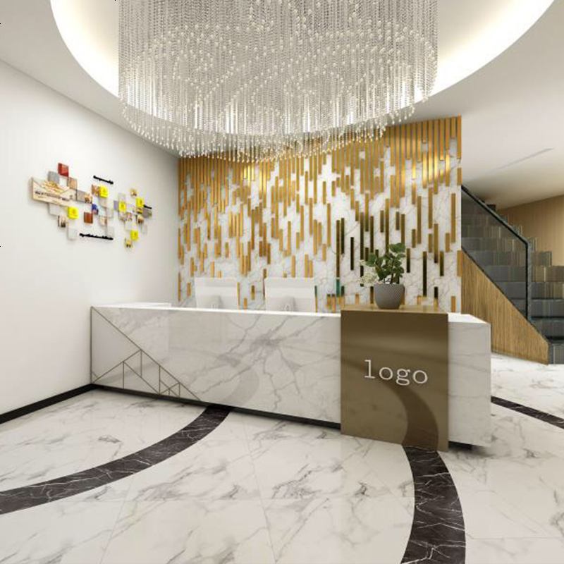仿大理石前台接待台美容院店铺柜台烤漆定制收银台吧台桌公司前台高清大图