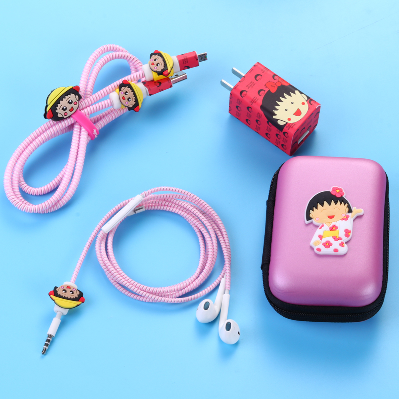 家柏饰(CORATED)手机数据线保护套oppo r9s/plus/r11充电器保护线耳机绕线器缠绕 粉红色小丸子+大包