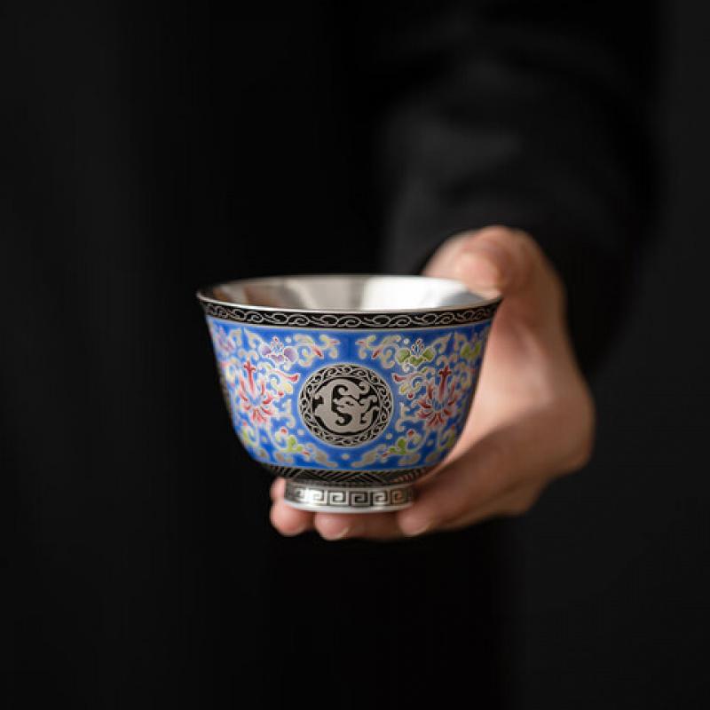 苏氏陶瓷(SUSHI CERAMICS) 宝相花主人杯蓝色 珐琅彩茶杯110ml (单位:个)高清大图