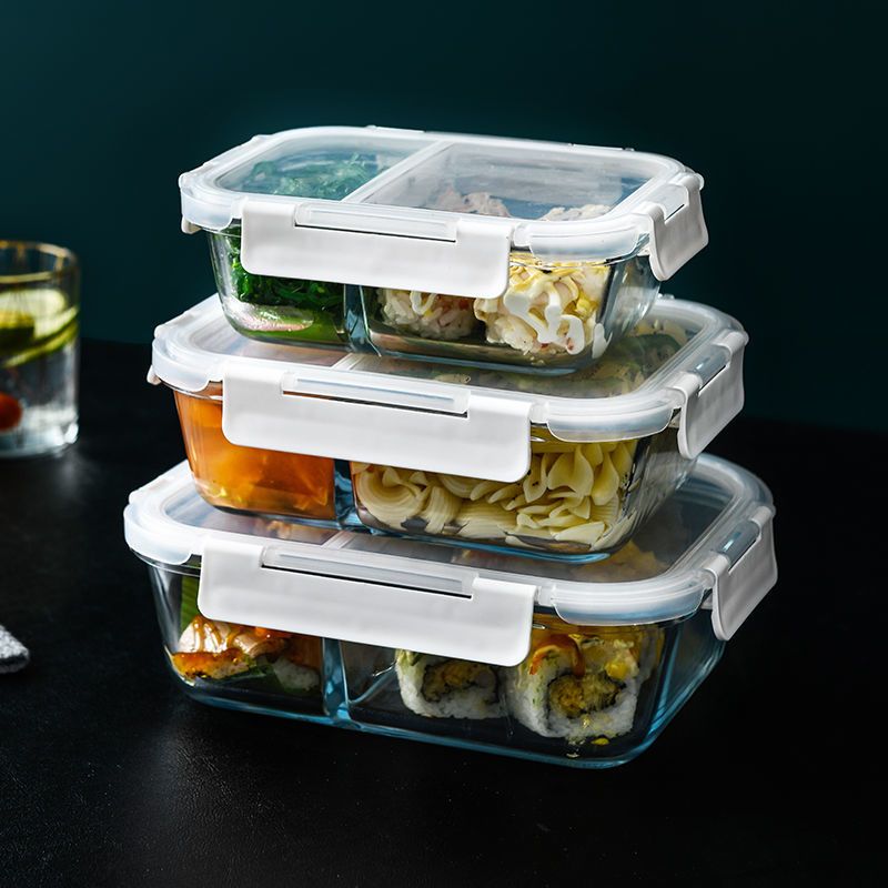 微波炉加热玻璃饭盒上班族女学生便当盒冰箱保鲜盒透明带盖透明白亏本