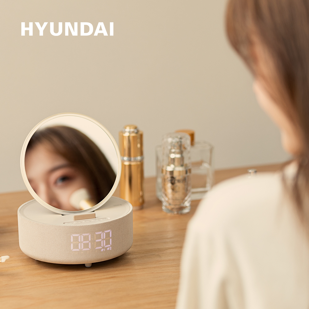 HYUNDAI韩国现代 多功能智能无线充化妆镜音箱 YH-F166高清大图