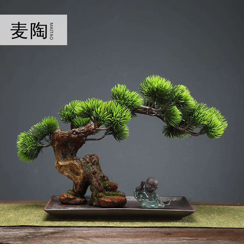 美帮汇玄关装饰品样板间软装摆件仿真新中式迎客松盆景绿植客厅酒店家居高清大图