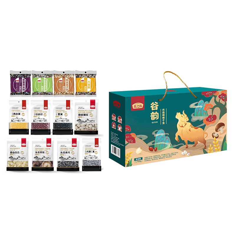燕之坊 谷韵套盒1.755kg(黄小米 紫薯黑米 黑米 糙米莲子 薏仁 绿豆百合 红小豆 八宝粥 香菇 百合 湘莲 木耳