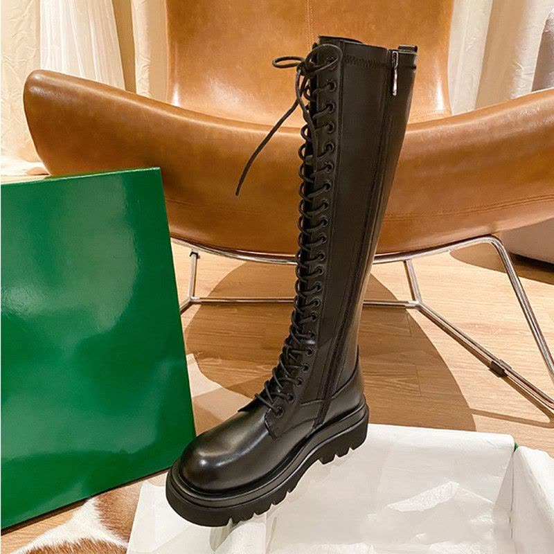 真皮骑士靴女新款厚底不过膝小个子靴子女马丁靴图片