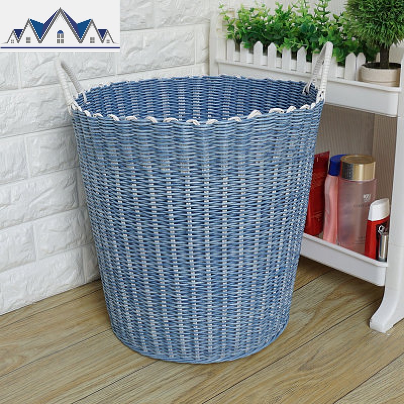 塑料仿藤编脏衣服收纳篮玩具筐洗衣篮筐编织篮杂物筐脏衣桶 三维工匠 细蓝彩色超大号高45CMX46CMX35CM