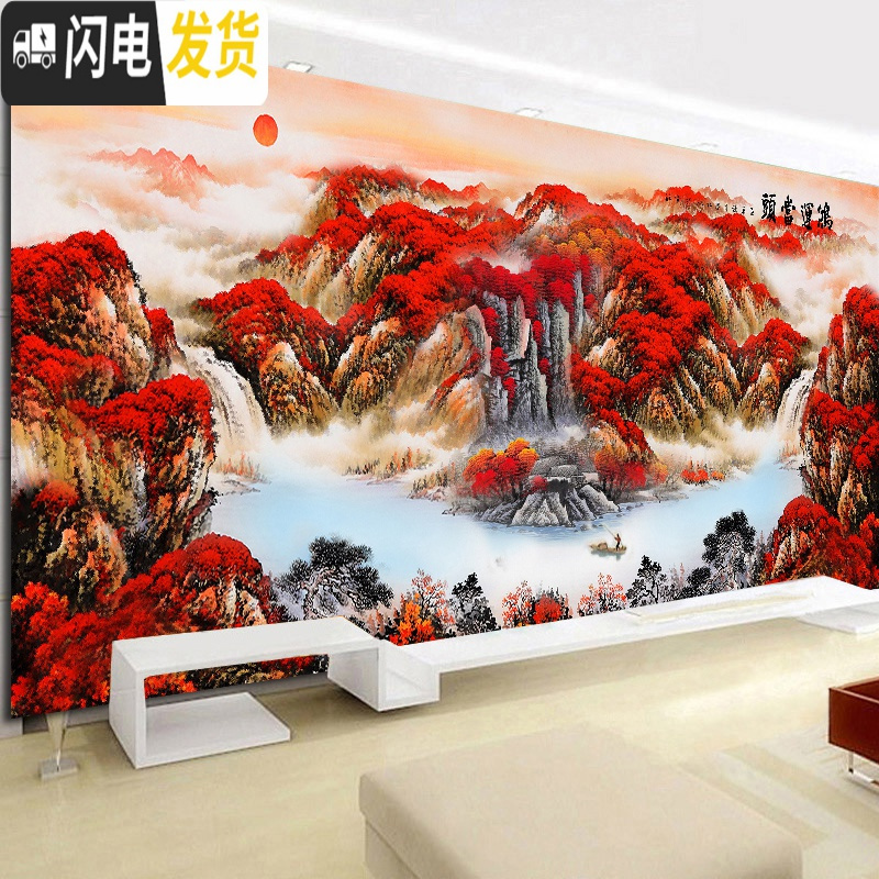 三维工匠十字绣线绣2019新款绣大幅客厅满绣鸿运当头风景大 品质棉线[中格/3股]150*60cm满绣送工具要丝线请留言高清大图