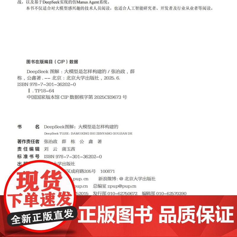 DeepSeek图解 大模型是怎样构建的 张治政 薛栋 公鑫 北京大学出版社 9787301362020高清大图