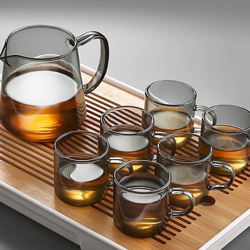 烟灰玻璃300ml分茶器+6个茶杯套装高清大图