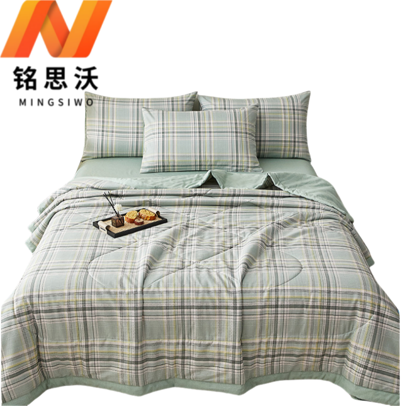 铭思沃三件套1.2米床 绿格 套高清大图