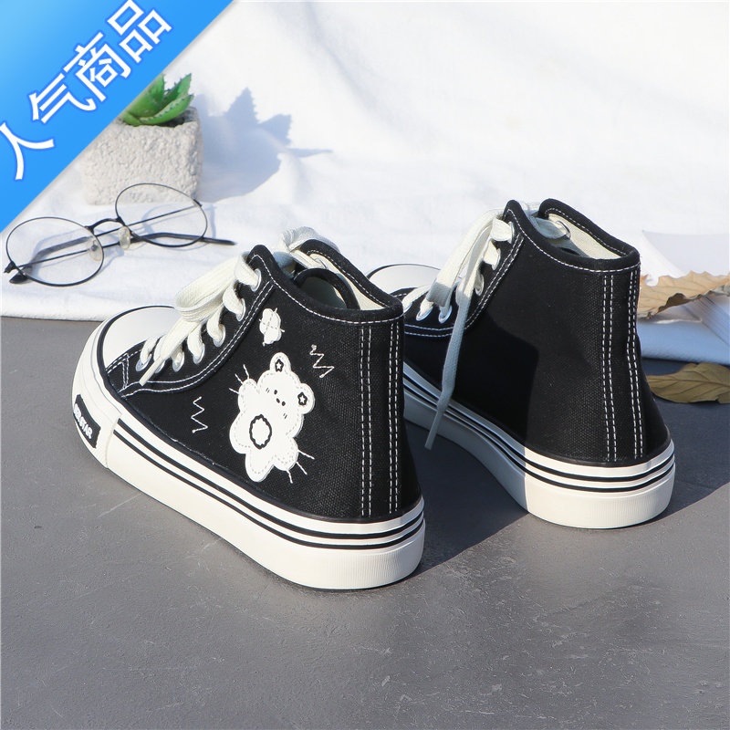 SUNTEK高帮帆布鞋女2023年新款春夏百搭透气小众设计学生休闲板鞋ins潮高清大图