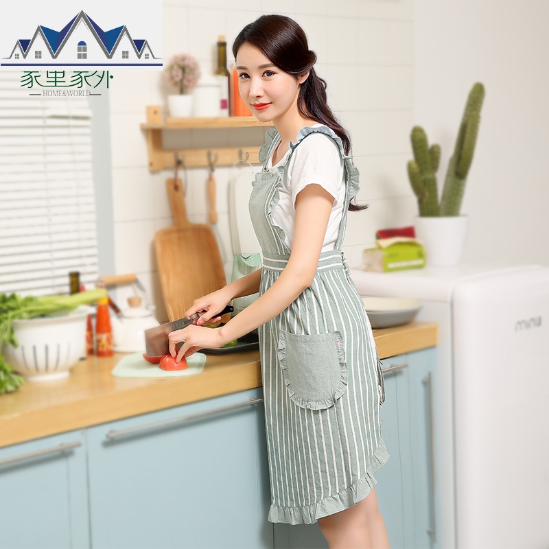 韩版围裙家用厨房时尚棉可爱成人罩衣女大人做饭围腰工作服定制 三维工匠高清大图