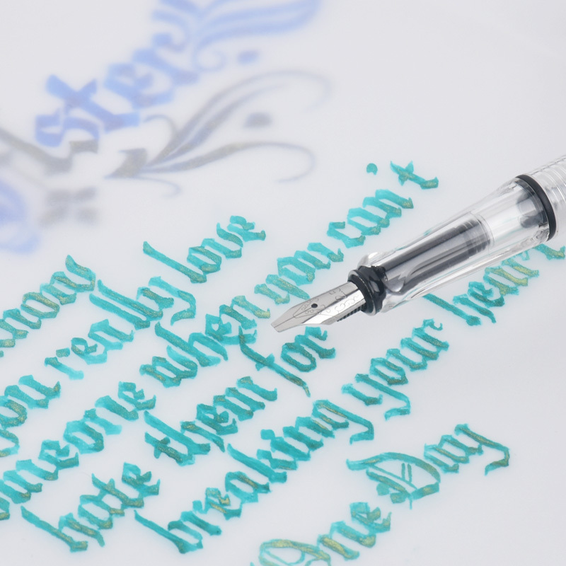 奇画平行平头笔哥特体英文书法透明杆金粉钢笔