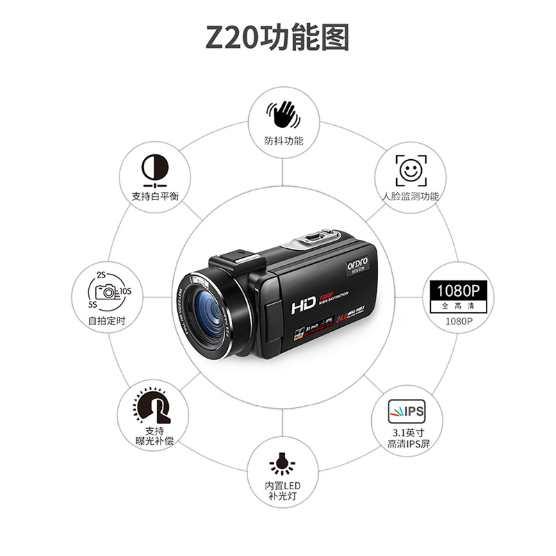 欧达(ORDRO)Z20高清摄像机 专业版 家用数码dv专业手持录像机便携式摄影机WiFi传输会议课程 户外旅游高清大图