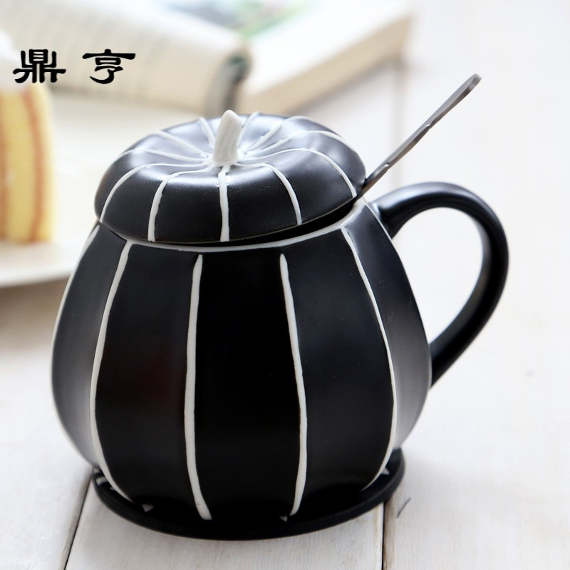 鼎亨创意万圣节南瓜型马克杯带盖勺 陶瓷咖啡杯茶杯 儿童个性水杯