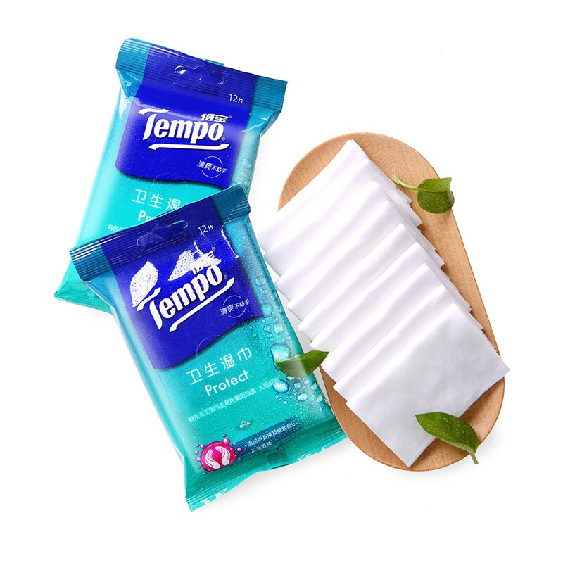 得宝tempo卫生湿纸巾纯棉杀菌湿巾湿纸成人便携12片包10包视频