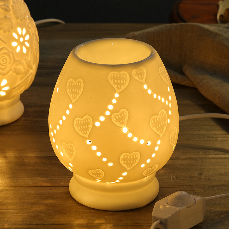 naliya卧室台灯夜灯熏香灯炉香薰炉香熏灯心心相印平底2灯泡1精油