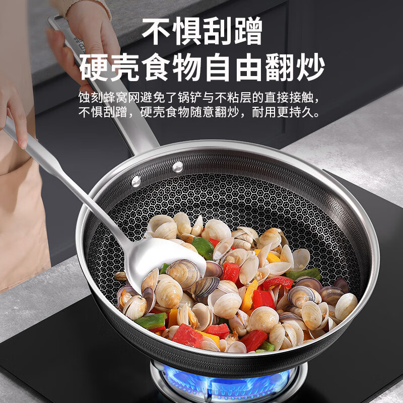 康巴赫 六代煎锅不粘锅抗菌不锈钢平底锅蜂窝锅红点煎盘28cm电磁炉通用KGH-J28A高清大图