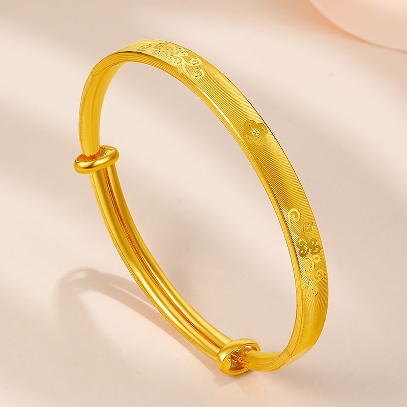 周六福zhouliufu黄金手镯女足金计价国潮花开富贵如意繁华镯子送礼