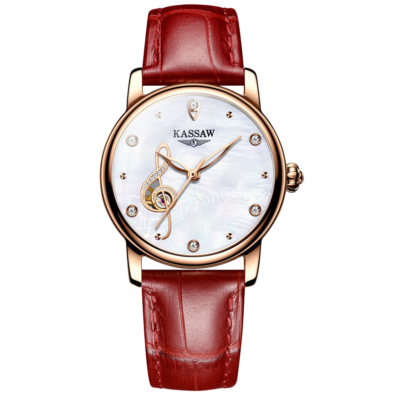 卡梭(KASSAW)手表女表自动机械表商务LOVE系列音符女士表时尚潮流镶钻皮带防水夜光K815L高清大图