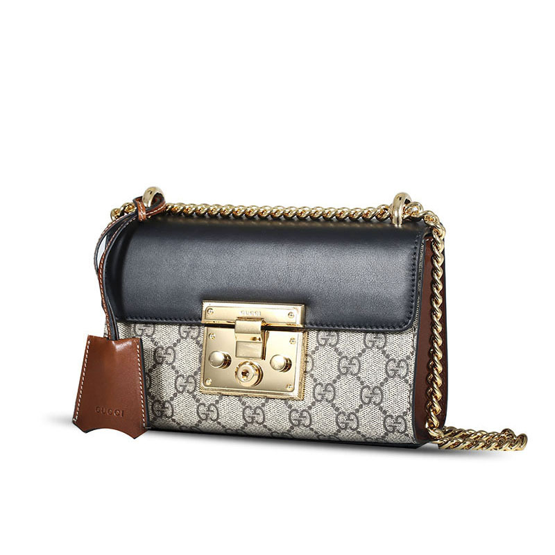 预订 GUCCI 古驰 Padlock 小盒子链条包 单肩包 斜挎包小号 锁扣老花409487金扣