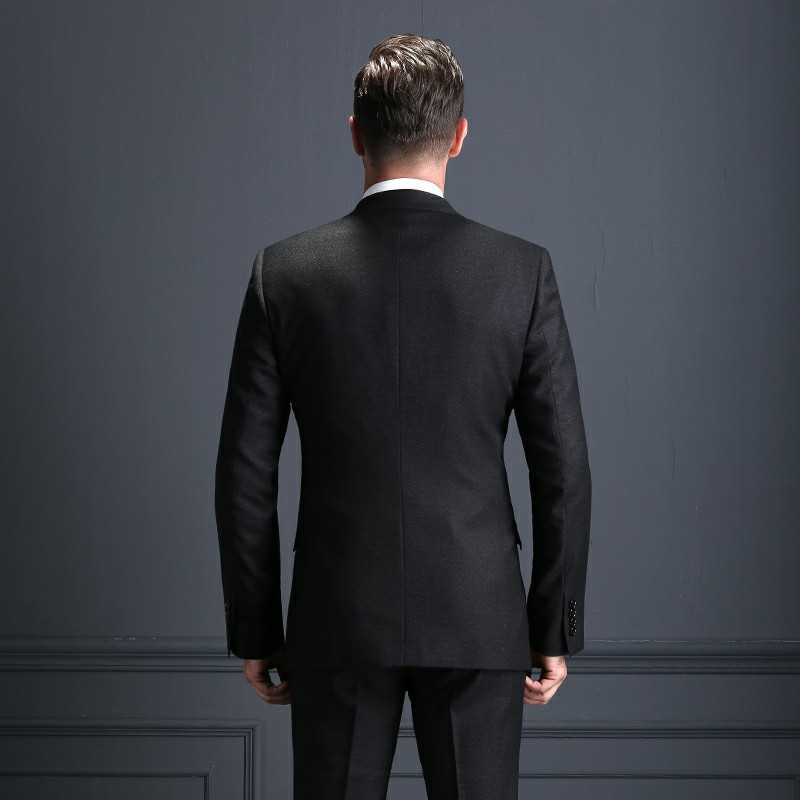 培罗蒙baromon春秋新款中年男士黑色西服商务休闲西服套装男工作服